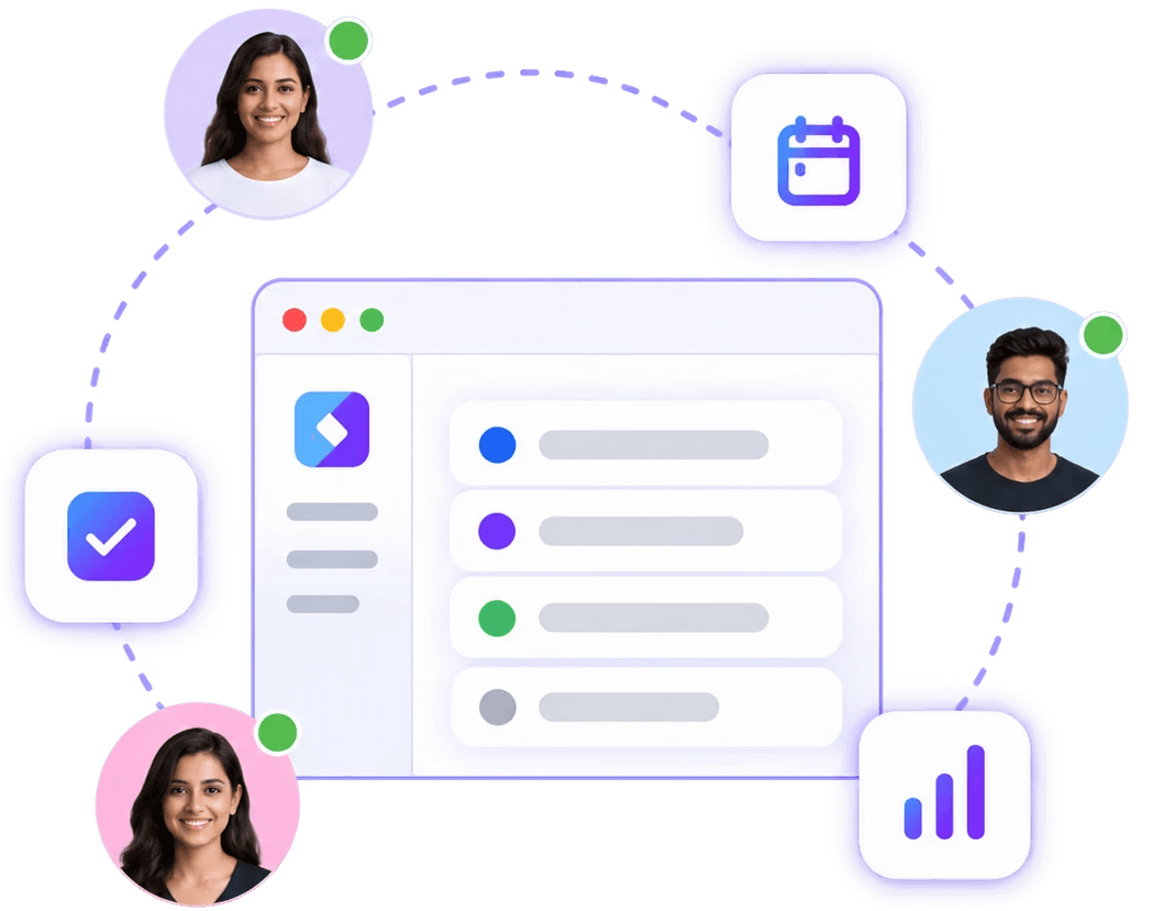 Team members connected around a shared task workspace